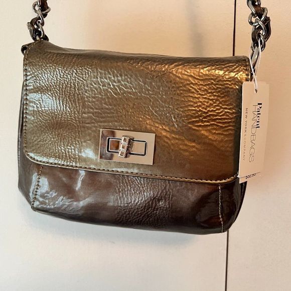 New - New York & Company Patent Gold/Bronze Crossbody with Chain Strap - Picture 2 of 6